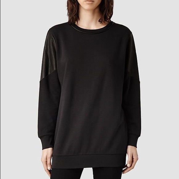 All Saints Tops - AllSaints black leather Mei Sweat
